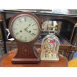 Two clocks to include an Edwardian mahogany inlaid mantel clock, 15 1/4"h, together with a modern