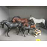 Beswick horses to include a dapple grey and a Black Beauty foal, together with a small china shire