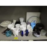 A collection of Sowerby pressed glass jugs, sugar bowls and other items, a Royal Worcester pot