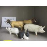 A Beswick 'Wall Queen' pig, two Beswick cows and two other animal models