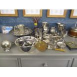 A selection of silver plate to include goblets, jugs, spoons, bowls, together with a cut glass vase