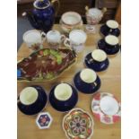 A Hadley Worcester vase, a Royal Crown Derby dish, a Carlton ware spiders web dish and other