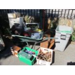 A mixed lot of mainly tools and accessories to include work bench, drill pieces, wood working tools,