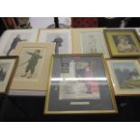 Four Vanity Fair prints, an Oxford Randolph Hotel watercolour of a porter and mixed prints