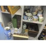 A mixed lot to include a Victorian bible, a large Oriental blue and white vase, a Quimper dish,