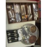 Silver and silver plate to include a set of six teaspoons, bottle coasters, a tray and beaded