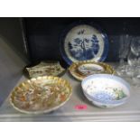 A mixed ceramics lot to include two Japanese Satsuma bowls, a Booths plate and an eggshell bowl