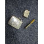 A Victorian silver vinaigrette, a silver vesta case and a silver cheroot