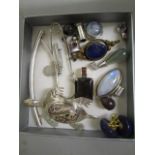 A selection of silver and white metal stone set brooches, pendants and other jewellery to include