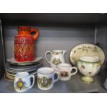 A mixed lot to include a West German vase, a Victorian plate warmer and other items