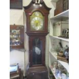 A reproduction mahogany cased 30 hour, long case clock having a swan neck pediment and brass dial