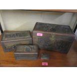 Three early 20th century Asian carved graduated boxes, together with a silver plated trinket box