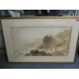 Hannaford - watercolour, a coastal scene with men hauling in wreckage, signed lower right corner,