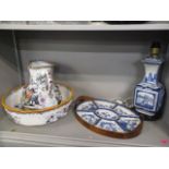 A mixed lot of oriental inspired china to include a large jug and bowl by Mason's and a walnut