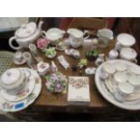 A selection of ceramic ornaments, glassware and household china to include a Wedgwood Mirabelle part