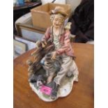 A Capodimonte figure of a gentleman resting, eating, signed M Lozy, 9" h