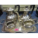 Silver plated tableware to include a four piece demi reeded teaset and a twin handled tray