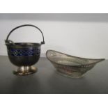 A late 20th century Dutch silver bowl of oval shape with pierced decoration and a beaded edge, marks