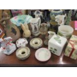 Two Doulton Lambeth vases and mixed ceramics to include an Art Deco Phoenix footed fruit bowl