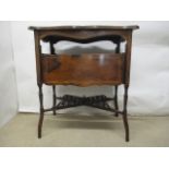 A late Victorian string inlaid rosewood and marquetry cake stand/side table, having a serpentine top