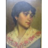 Late 19th century Continental School - a head and shoulder portrait of a girl with dark hair wearing