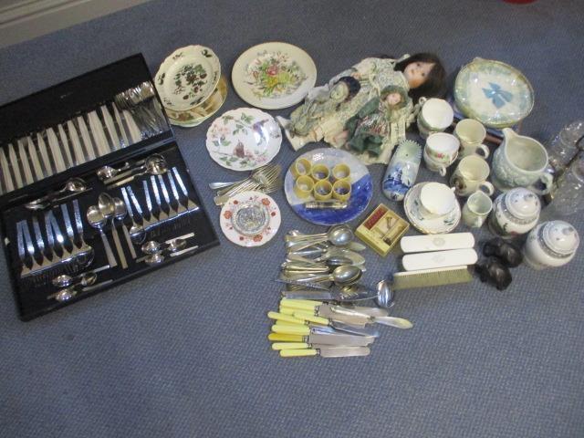 A mixed lot to include table ware, cups and saucers, dolls, dressing table items, cutlery and - Image 2 of 2