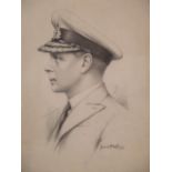 James Higgs - a profile portrait of a young gentleman wearing a Naval cap and a suit, signed lower