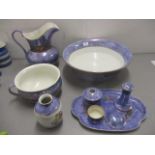 A Leighton Potters wash set and dressing table part set decorated with fruit and a vase by the
