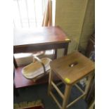 A mahogany two tier table, a pine stool, four table legs