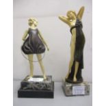 Two Art Deco style composition figures, one a girl the other a woman, 9" h