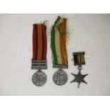 A group of three medals comprising a Victorian Queens South African medal with three clasps