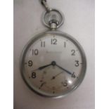 A 1940s Jaeger LeCoultre military issue gents open faced pocket watch, having Arabic numerals,