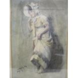 WJW - 'Sketch from Life', a full length portrait of a woman wearing a white bonnet and dress