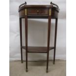 An Edwards and Roberts French style mahogany and marquetry side table with brass mouldings, having a