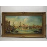 Norman Henry Rima - a Venetian scene with boats, gondolas and Saint Mark's Basilica beyond, oil on