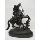 After Guillaume Coustou - a late 19th century patinated, cast bronze model of a Marley Horse, the