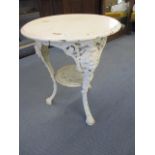 A Victorian white painted, wrought iron pub table with painted wooden top