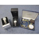 Gold and costume jewellery to include a pair of 9ct gold earrings, a gold plated pocket watch and