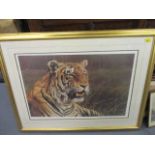 Alan M Hunt- 'Tiger', a limited edition print no.917/950, signed lower right together with an oil on