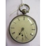 A Victorian silver, open faced pocket watch having a white enamel dial, Roman numerals and