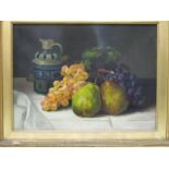 A E Samsom - a still life of grapes, pears and a jug, oil on canvas, signed lower right corner,