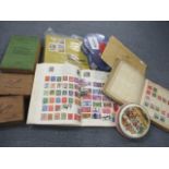 Three stamp albums containing worldwide stamps, a 1938 Gibbons stamps reference book, 25 extra stamp