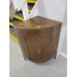 A 19th century mahogany and marquetry corner wash stand with a door, 32" h, 26" w