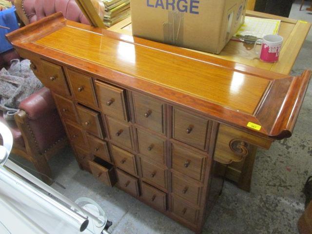 A modern Chinese hardwood cabinet with twenty short drawers, 38" h x 53"w