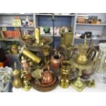 Middle Eastern copper and brassware, fireside implements, various trench art vases and mixed