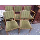 Five Gordon Russell of Broadway mid 20th century teak chairs and a dining table