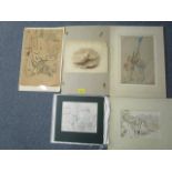 A group of watercolours, sepia wash, charcoal, pencil and other drawings by T Austen Brown, circa