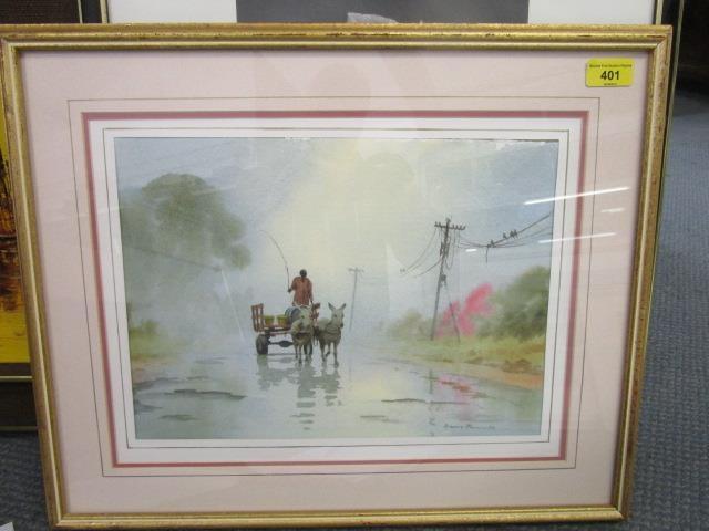 Dennis Pannett - Mule Cart - watercolour, signed lower right corner, 10 1/8" x 14 1/8", mounted in a - Image 2 of 2