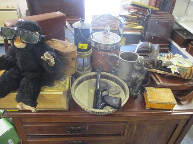 A Thomas Wilkins miners lamp, a leather and brass bound 19th Century Welsh Jones & Jones family