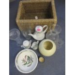 A Portmerion Botanic Garden fruit bowl, mixed glassware, a Noritake coffee pot and other items